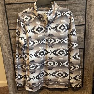 Men's Geometric Pattern Zip-Up Sweater - Black, Gray, and White